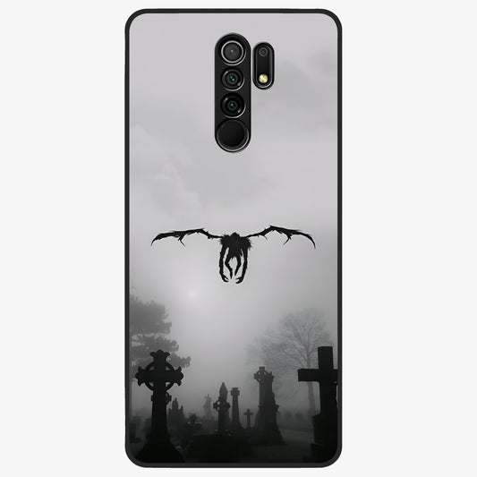 Graveyard Shadow Descent Glass Case showing flat back view with dark graveyard themed artwork and glossy glass finish.