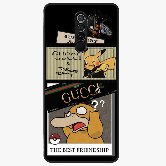 Gucci Play Mashup Glass Case showing flat back view with luxury inspired graphic artwork and glossy glass finish.
