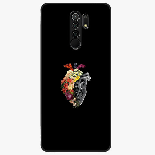 Heart With Flowers Glass Case showing flat back view with heart shaped floral artwork and glossy glass finish.