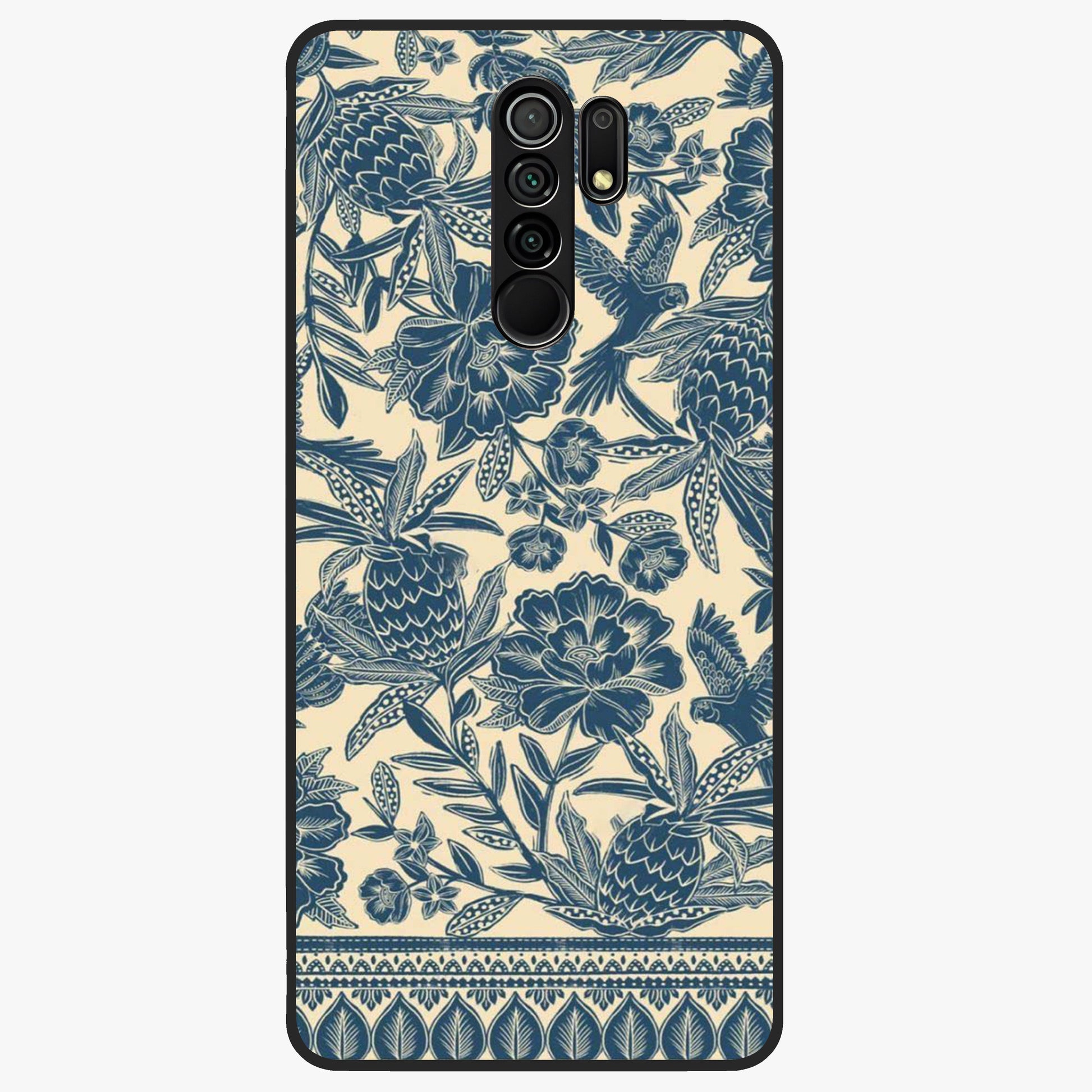 Heirloom Wild Bloom Glass Case showing flat back view with vintage inspired wild flower artwork and glossy glass finish.