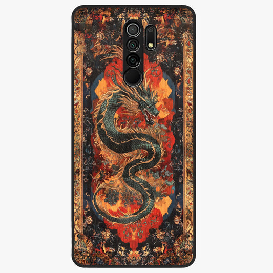 Inferno Dragon Soul Glass Case showing flat back view with fiery dragon artwork and glossy glass finish.