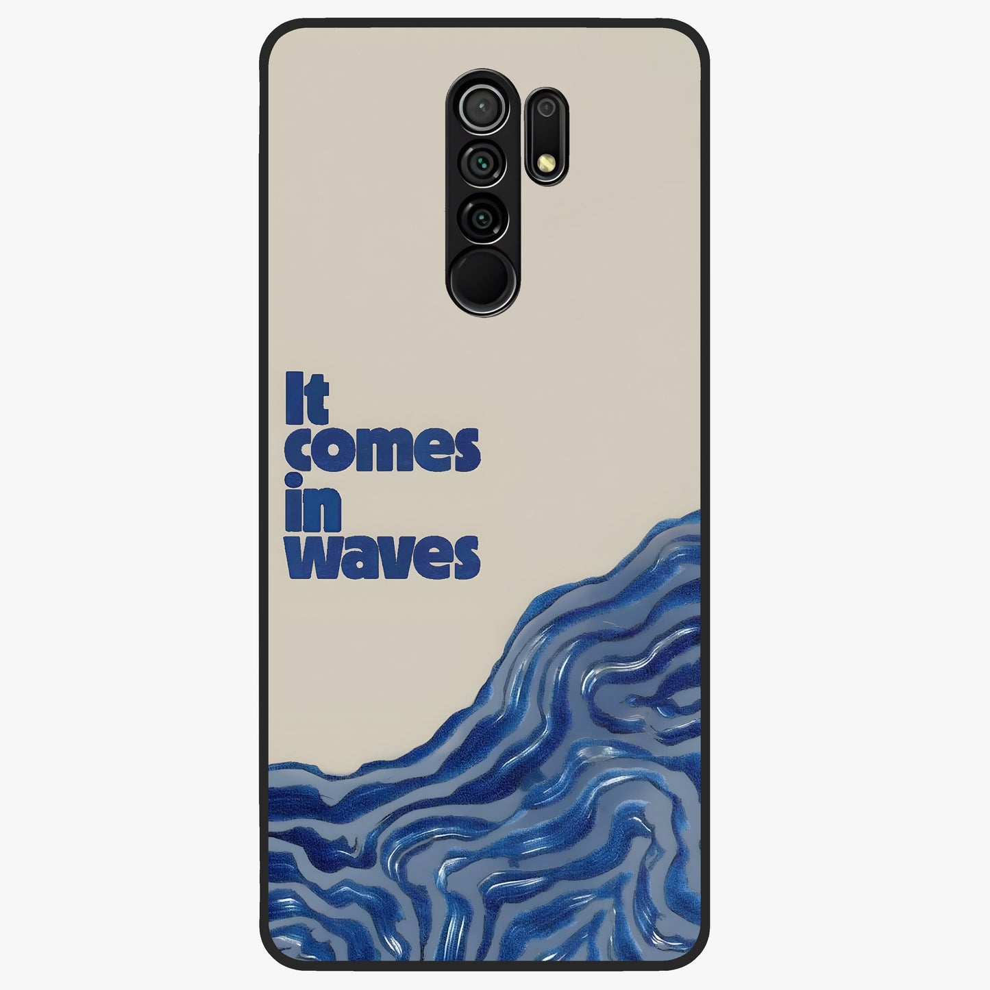 It Comes In Waves Quote Glass Case showing flat back view with inspirational wave themed quote artwork and glossy glass finish.