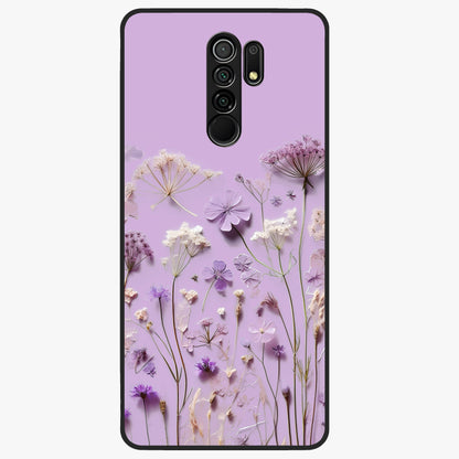 Lavender Blossom Dream Glass Case showing flat back view with soft lavender floral artwork and glossy glass finish.