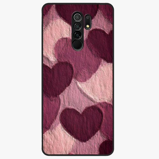 Layered Paper Hearts Glass Case showing flat back view with layered paper heart artwork and glossy glass finish.