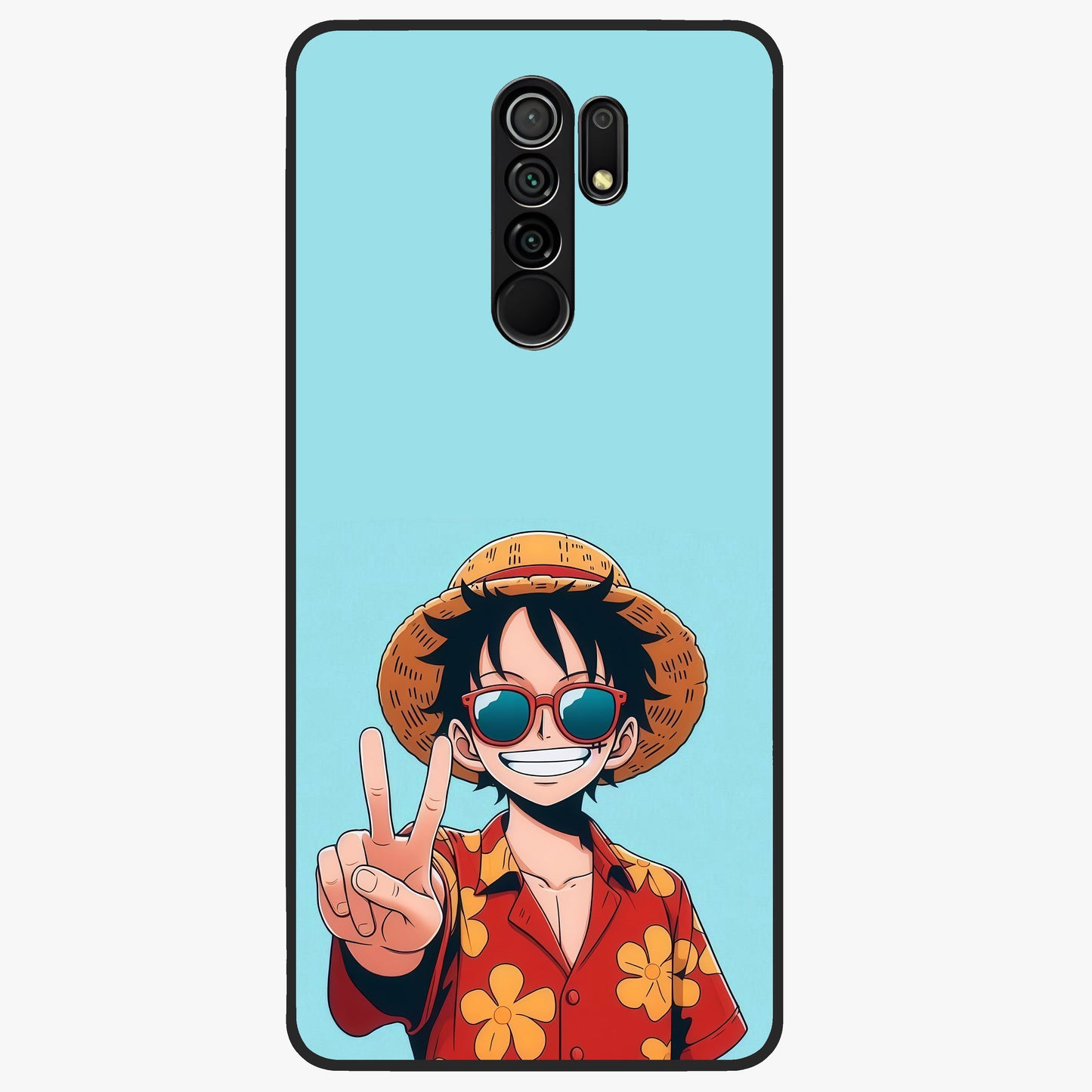 Luffy Summer Anime Vibe Glass Case showing flat back view with vibrant anime character artwork and glossy glass finish.