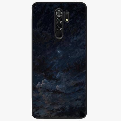 Lunar Veil Silence Glass Case showing flat back view with mystical moon veil artwork and glossy glass finish.