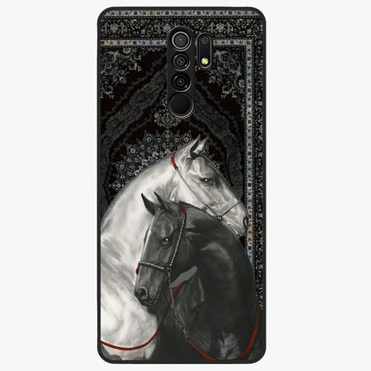 Majestic Ride Legacy Glass Case showing flat back view with powerful automotive inspired artwork and glossy glass finish.