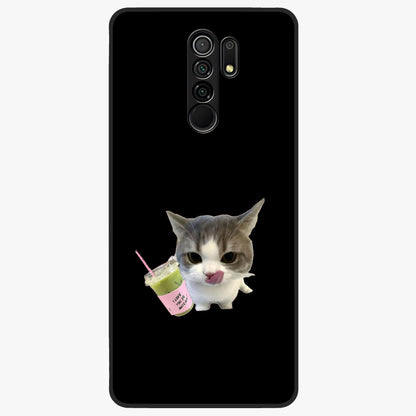 Matcha Cat Style Glass Case showing flat back view with cute matcha themed cat artwork and glossy glass finish.