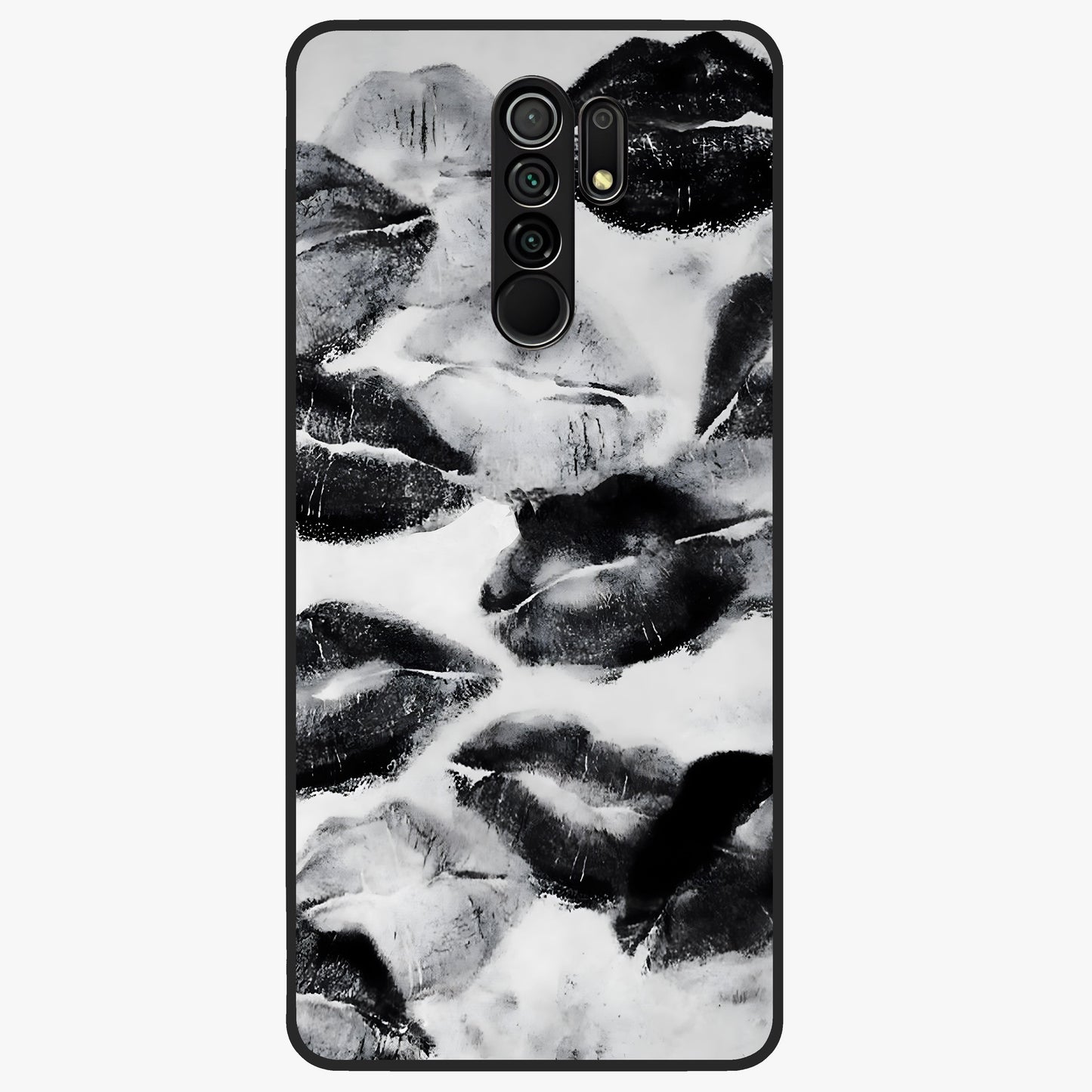 Midnight Kiss Marks Glass Case showing flat back view with lipstick kiss mark artwork and glossy glass finish.