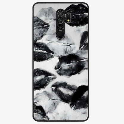 Midnight Kiss Marks Glass Case showing flat back view with lipstick kiss mark artwork and glossy glass finish.