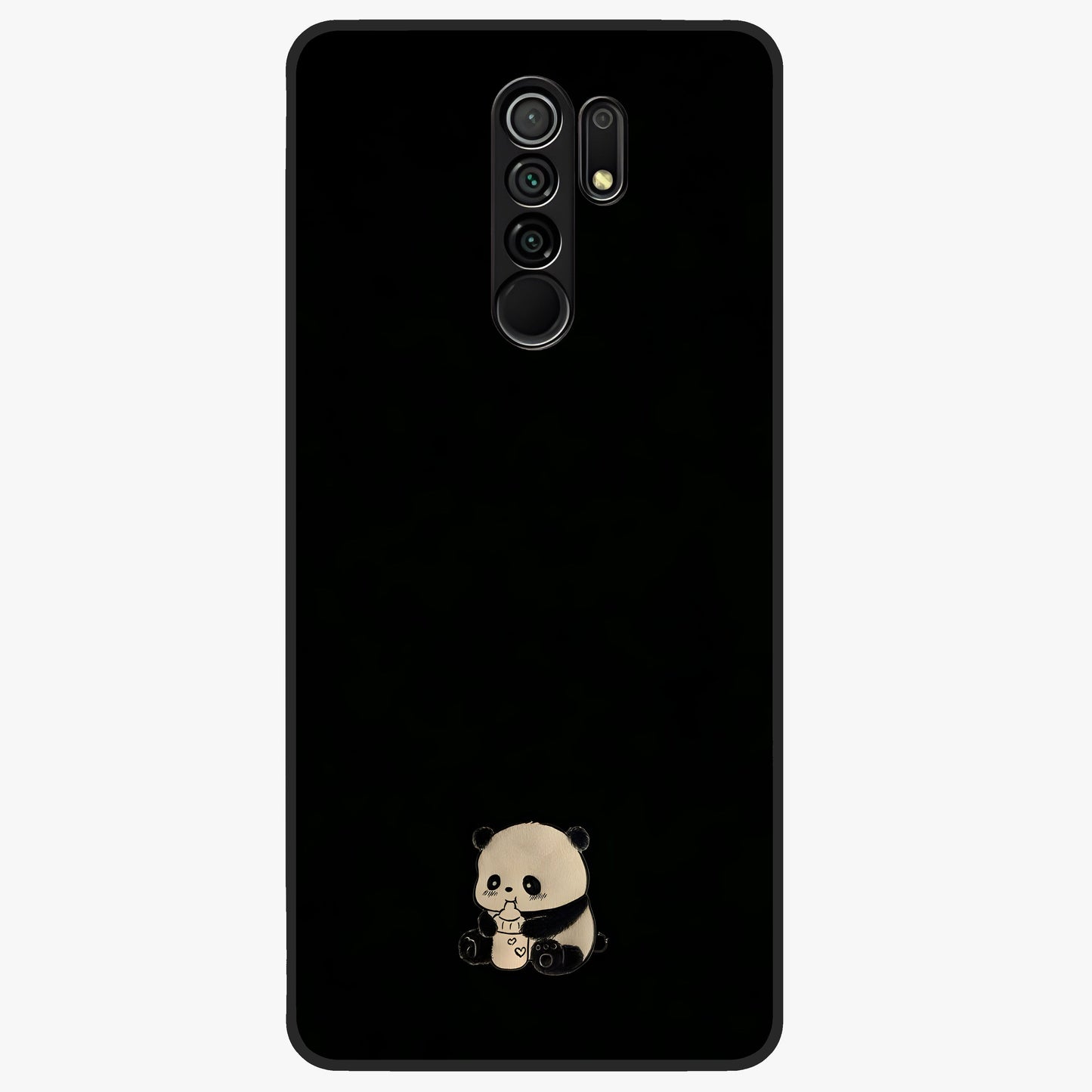 Midnight Panda Love Glass Case showing flat back view with cute panda themed artwork and glossy glass finish.