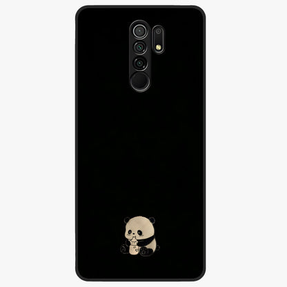 Midnight Panda Love Glass Case showing flat back view with cute panda themed artwork and glossy glass finish.