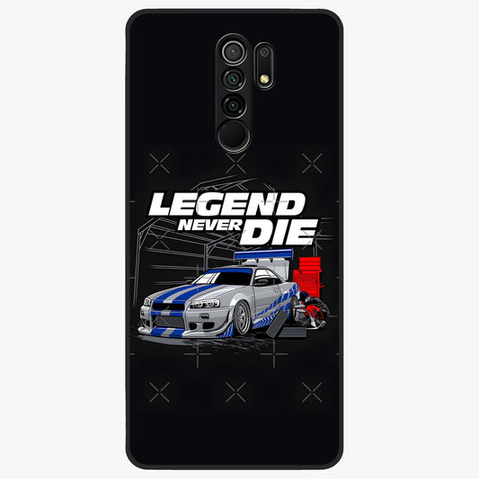 Midnight Racing Legacy Glass Case showing flat back view with sleek racing inspired artwork and glossy glass finish.