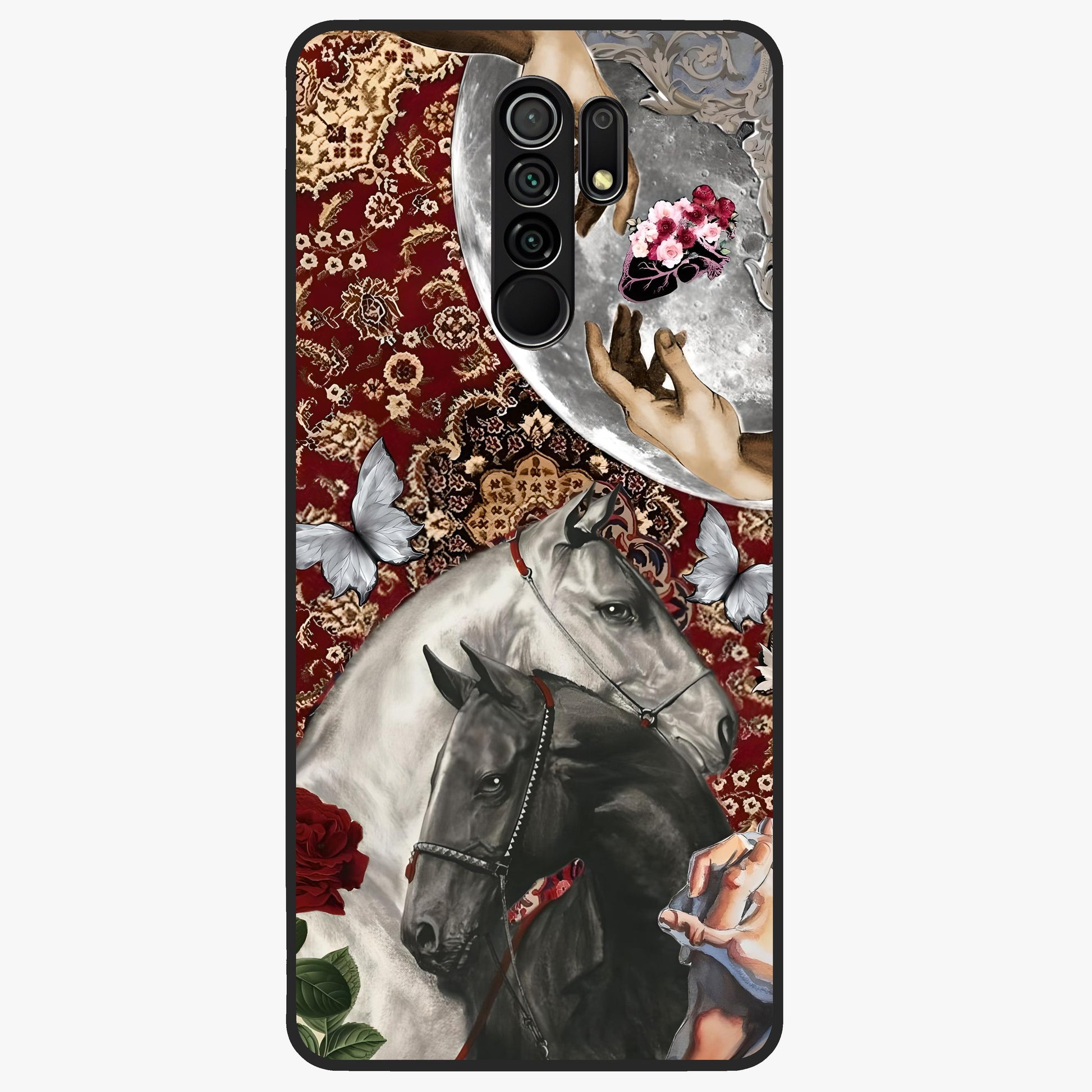 Moonlit Royal Stallion Glass Case showing flat back view with majestic horse under moonlight artwork and glossy glass finish.