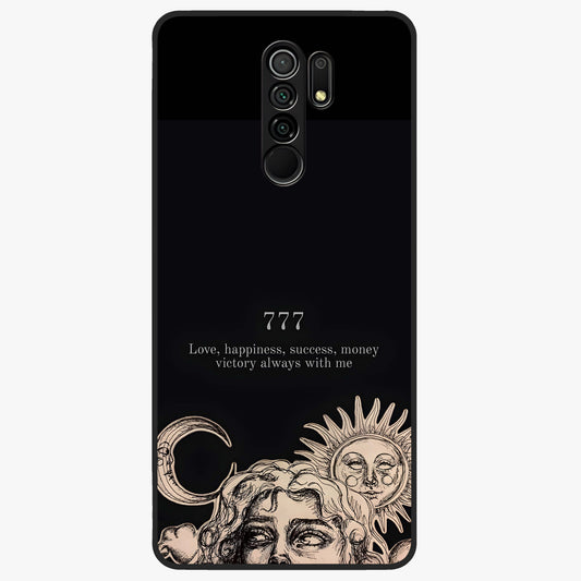 Mystic Victory Aura Glass Case showing flat back view with victory symbol artwork and glossy glass finish.