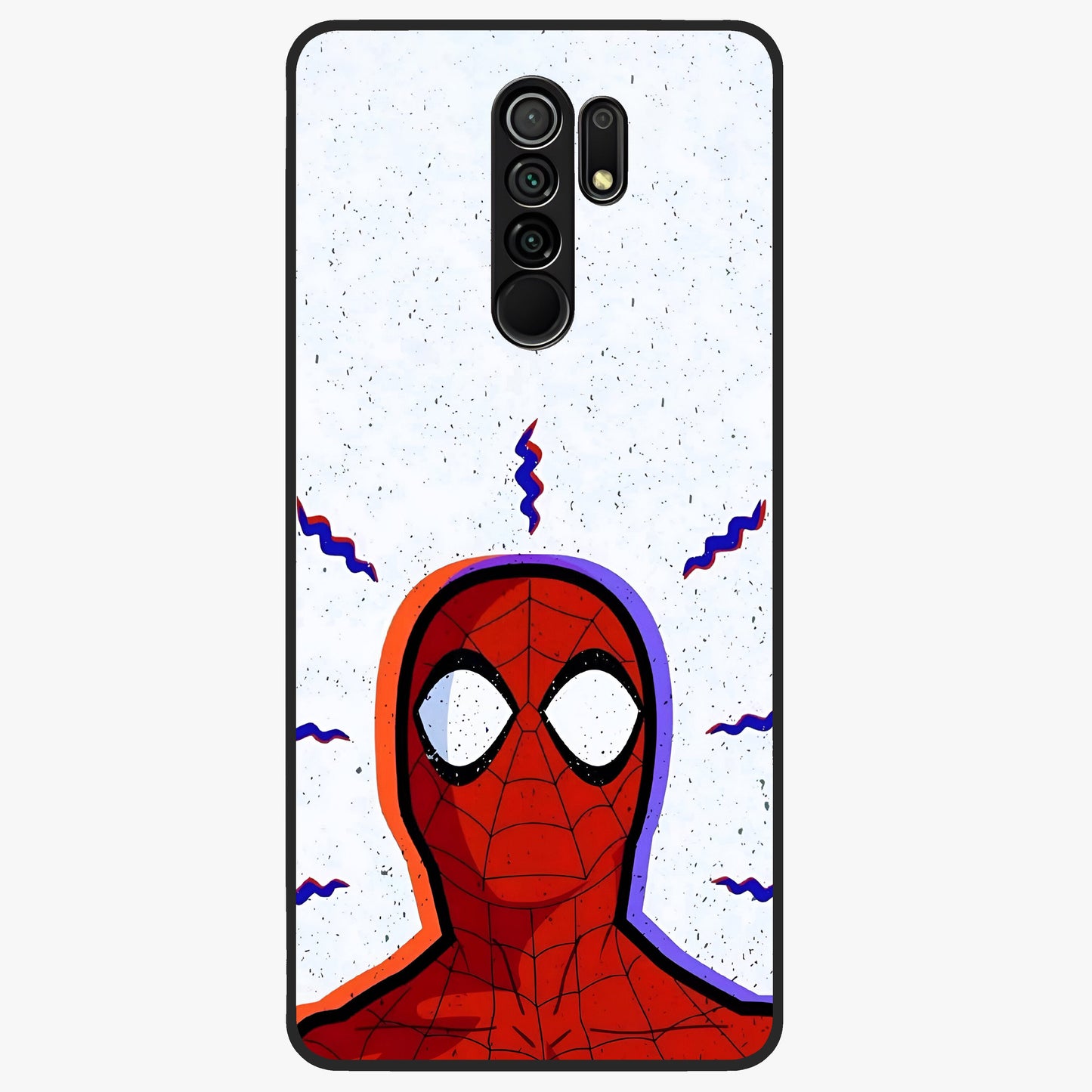 Omg Spiderman Glass Case showing flat back view with bold superhero inspired artwork and glossy glass finish.