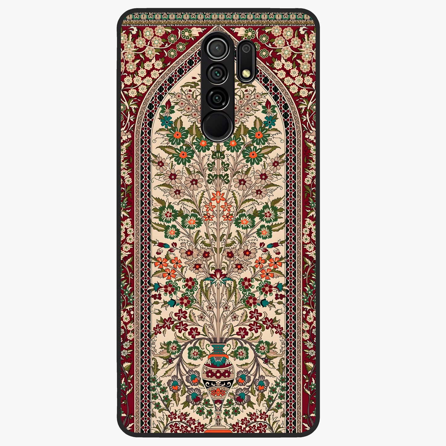 Persian Inspired Glass Case showing flat back view with ornate Persian style pattern artwork and glossy glass finish.