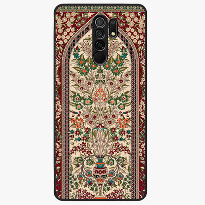 Persian Inspired Glass Case showing flat back view with ornate Persian style pattern artwork and glossy glass finish.