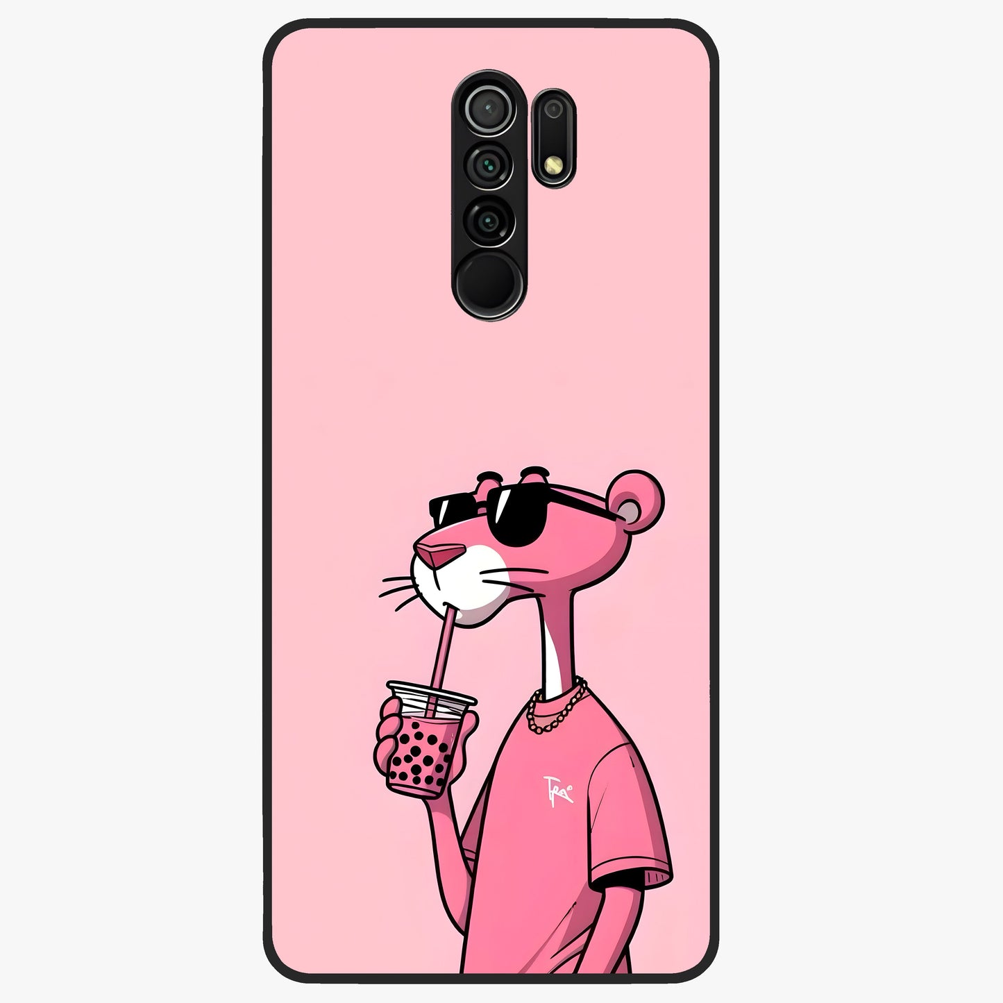 Pink Panther Glass Case showing flat back view with iconic pink panther artwork and glossy glass finish.
