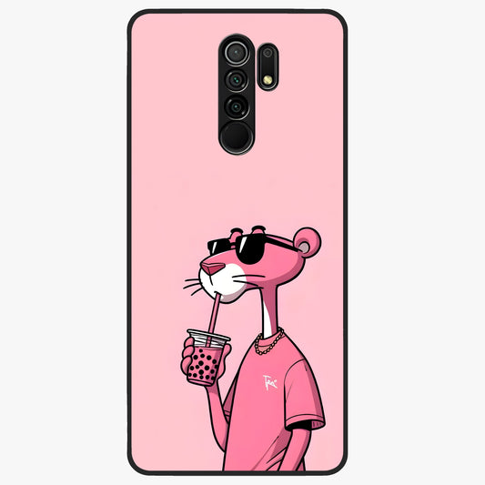 Pink Panther Glass Case showing flat back view with iconic pink panther artwork and glossy glass finish.