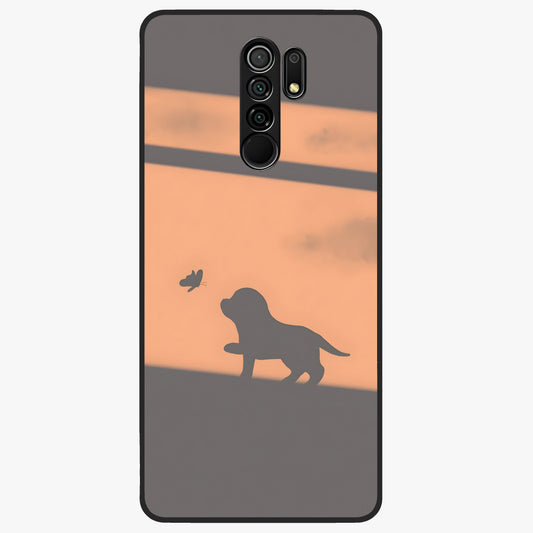Puppy Shadow Art Glass Case showing flat back view with cute puppy shadow style artwork and glossy glass finish.
