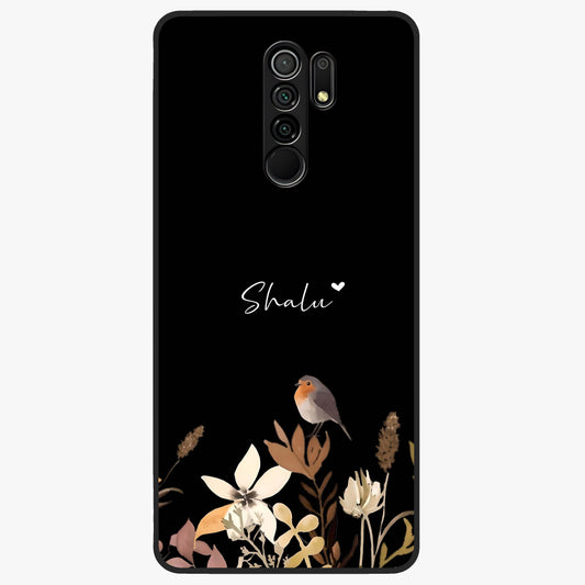 Quiet Garden Tune Custom Name Glass Case showing flat back view with peaceful garden artwork and personalized name design.