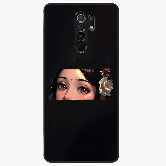 Radha Divine Embrace Glass Case showing flat back view with devotional Radha artwork and glossy glass finish.