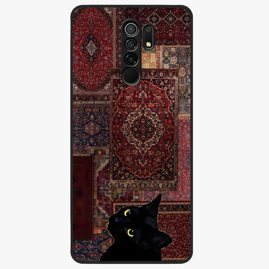 Regal Magic Cat Apple Glass Case showing flat back view with magical cat artwork holding apple and glossy glass finish.