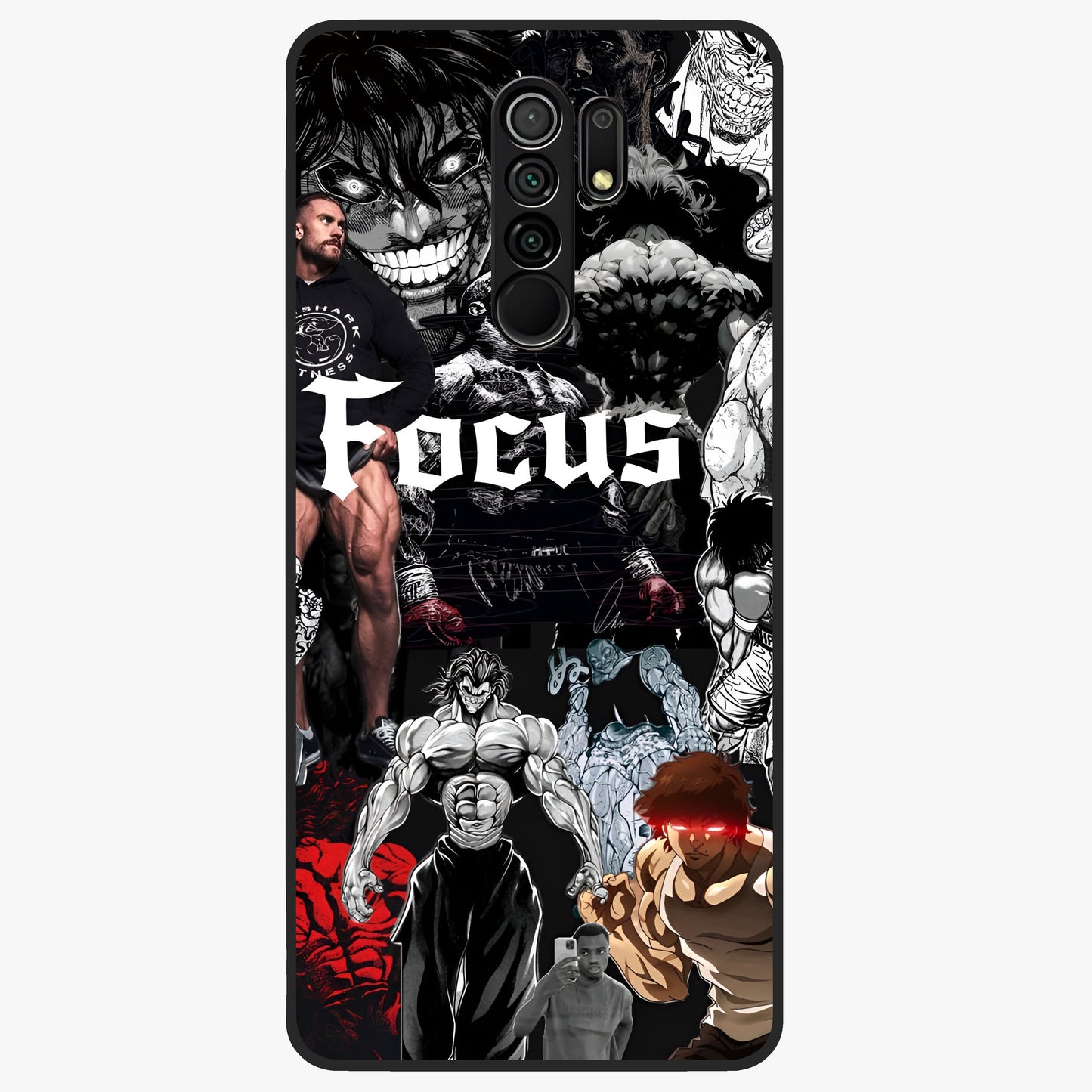 Relentless Power Focus Glass Case showing flat back view with motivational typography artwork and glossy glass finish.