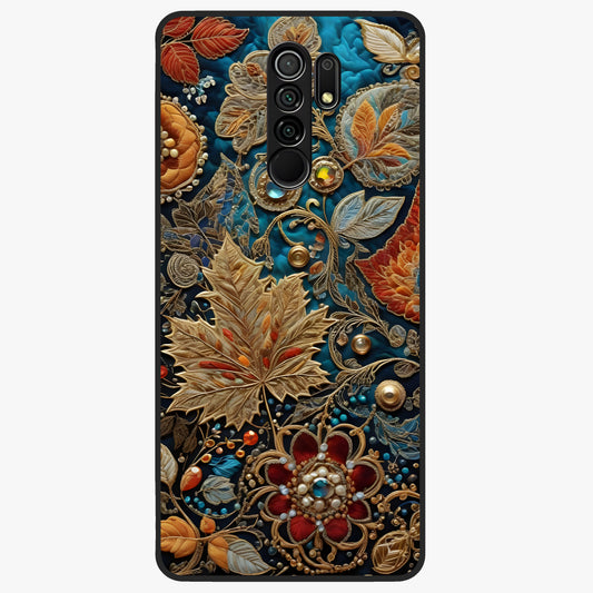 Royal Jewel Garden Glass Case showing flat back view with decorative floral garden artwork and glossy glass finish.