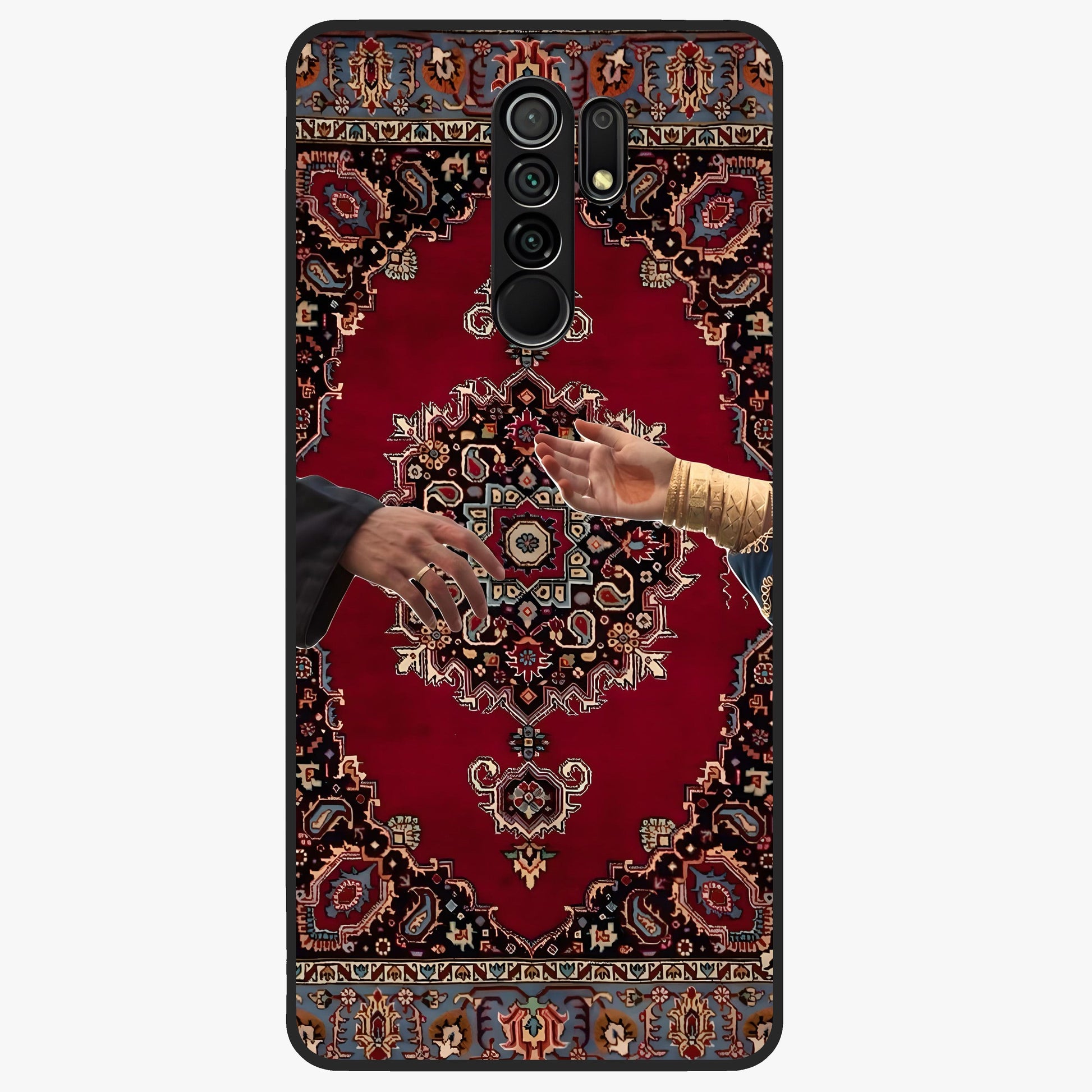 Royal Touch Reach Glass Case showing flat back view with elegant royal themed artwork and glossy glass finish.