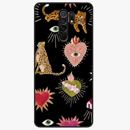 Sacred Jungle Heart Glass Case showing flat back view with jungle inspired heart artwork and glossy glass finish.
