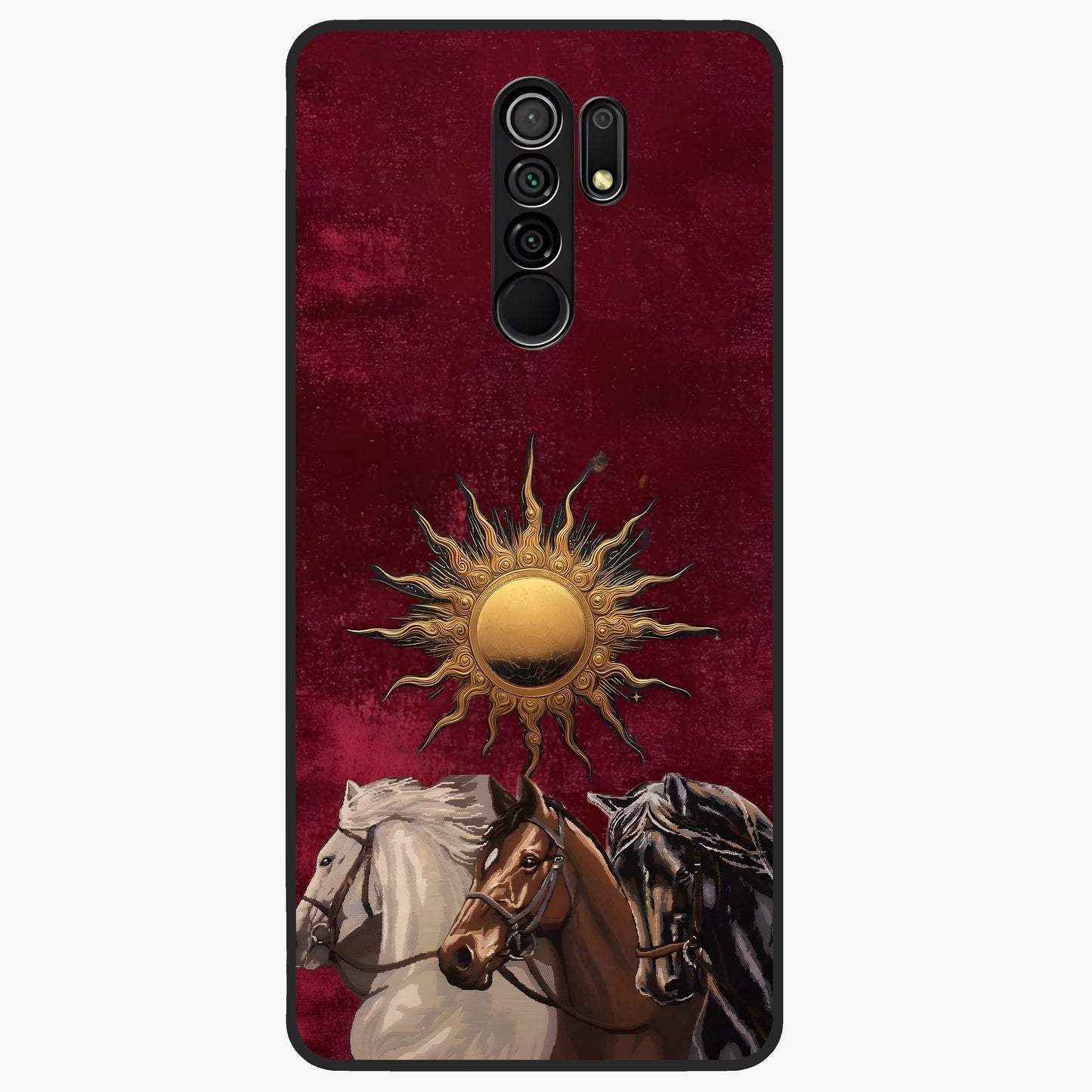 Solar Riders Glass Case showing flat back view with dynamic rider themed artwork and glossy glass finish.