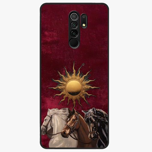Solar Riders Glass Case showing flat back view with dynamic rider themed artwork and glossy glass finish.
