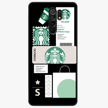 Starbucks Mocha Glass Case showing flat back view with coffee inspired artwork and glossy glass finish.