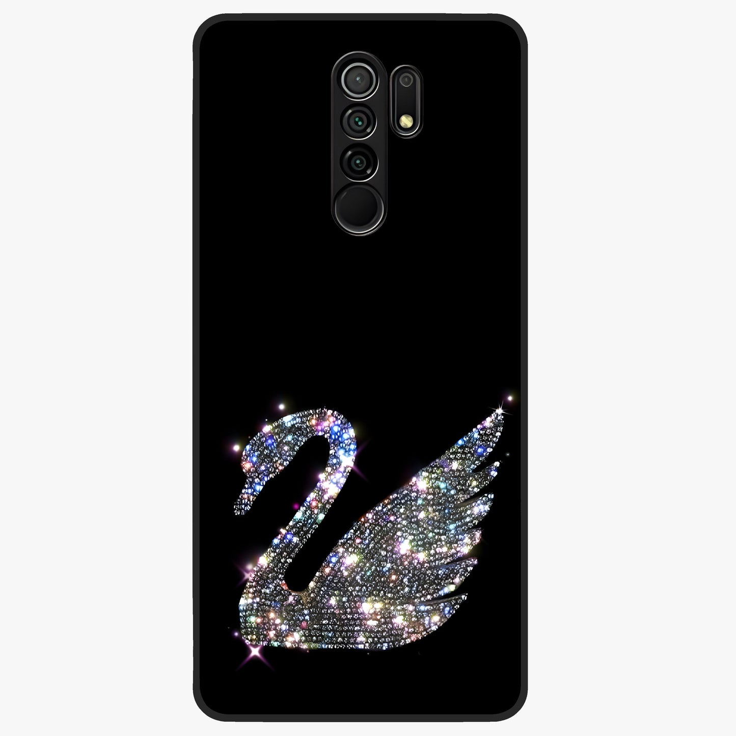 Starlit Swan Grace Glass Case showing flat back view with graceful swan artwork under starry sky and glossy glass finish.