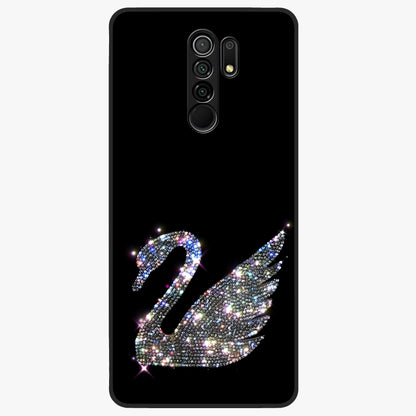 Starlit Swan Grace Glass Case showing flat back view with graceful swan artwork under starry sky and glossy glass finish.