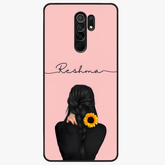 Sunflower Braid Beauty With Custom Name Glass Case showing flat back view with sunflower braid artwork and personalized name design.