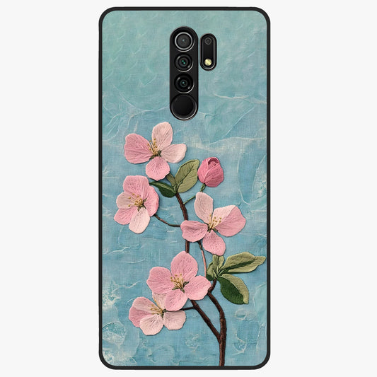 Threaded Blossom Breeze Glass Case showing flat back view with delicate blossom artwork and glossy glass finish.