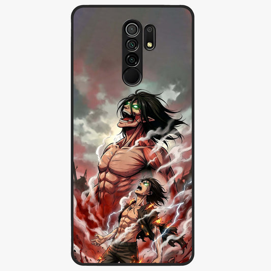Titan Awakening Fury Glass Case showing flat back view with powerful titan inspired artwork and glossy glass finish.