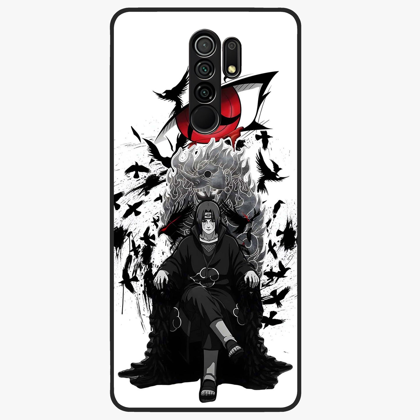 Uchiha Shadow Throne Glass Case showing flat back view with cosmic underwater themed artwork and glossy glass finish.