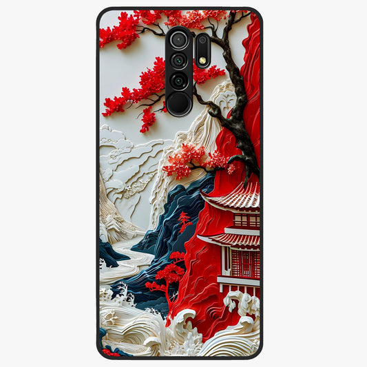 Whispers Of Sakura Waves Glass Case showing flat back view with cherry blossom wave artwork and glossy glass finish.