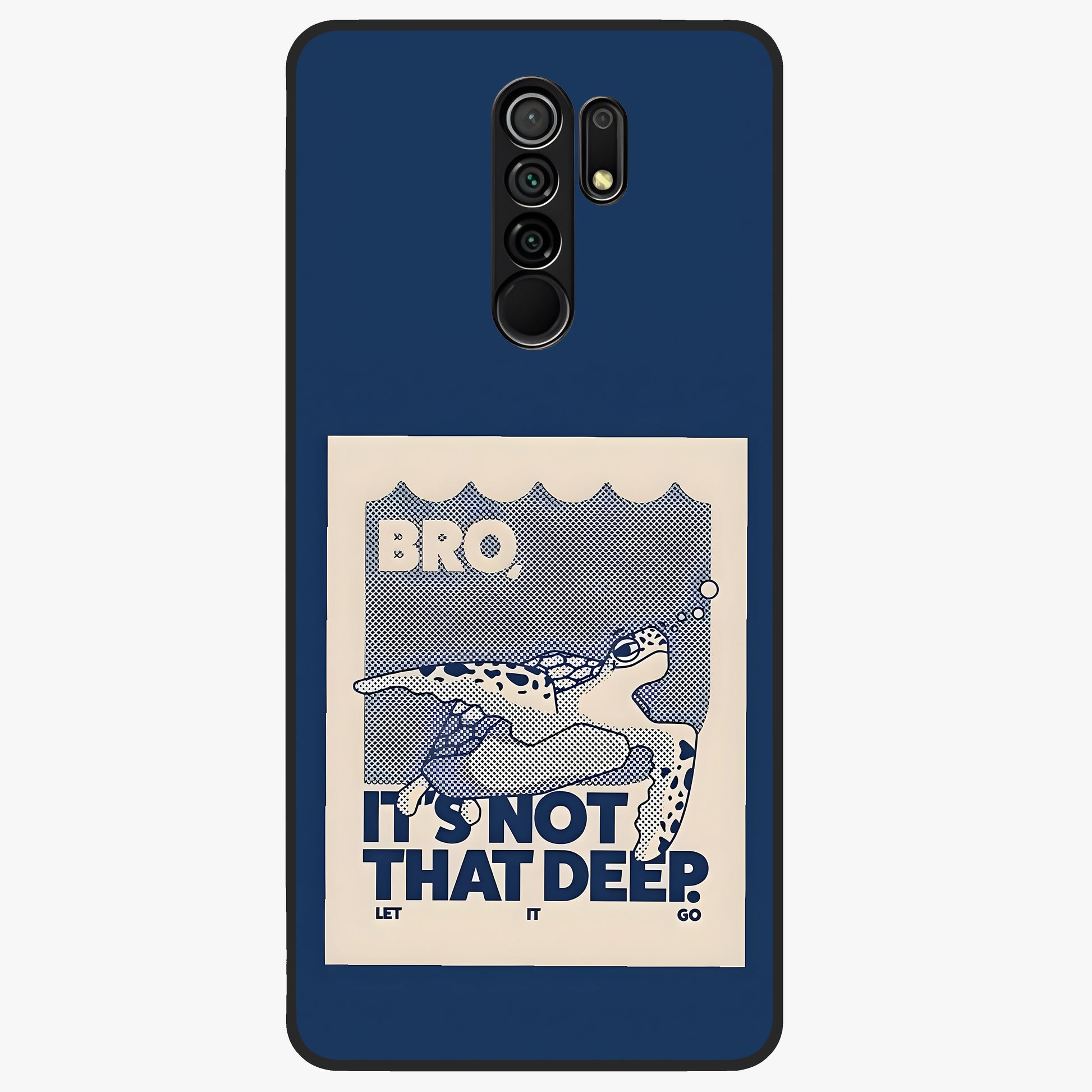 Worry Less Swim Glass Case showing flat back view with playful motivational artwork and glossy glass finish.