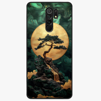 Zen Moon Rise Glass Case showing flat back view with calm moonrise artwork and glossy glass finish.