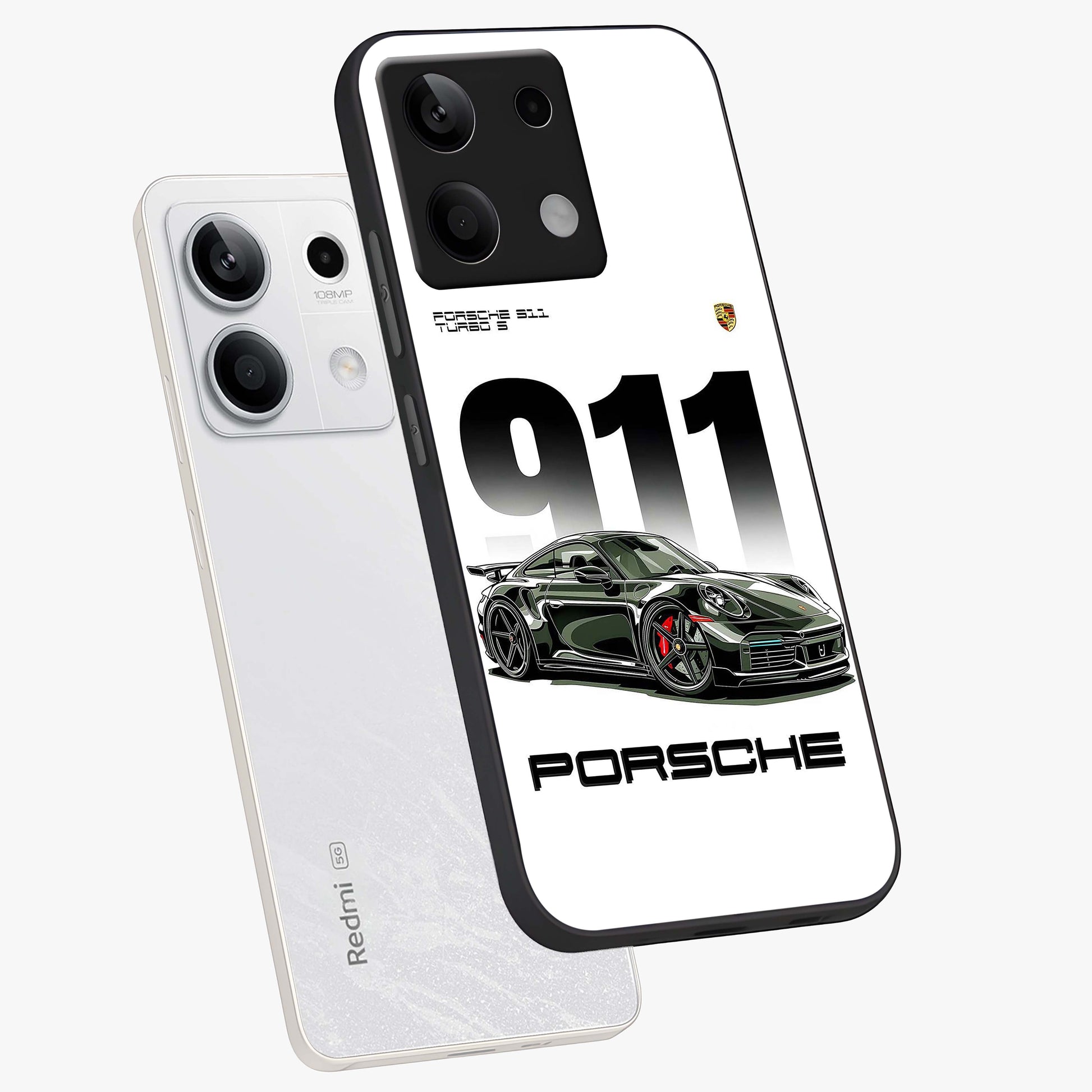 911 Turbo Dominance Glass Case displayed in premium angled mockup highlighting sporty car illustration and sleek glass surface.