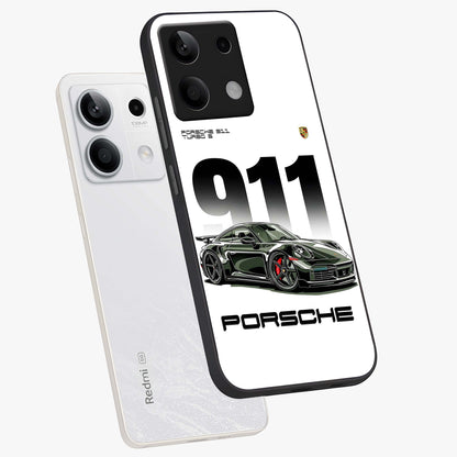 911 Turbo Dominance Glass Case displayed in premium angled mockup highlighting sporty car illustration and sleek glass surface.