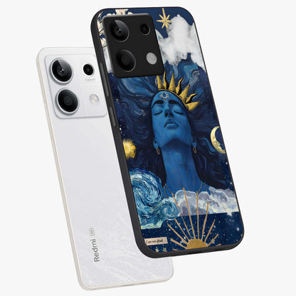 Aesthetic Lord Shiva Glass Case displayed in angled mockup highlighting spiritual Shiva illustration and sacred aesthetic design.
