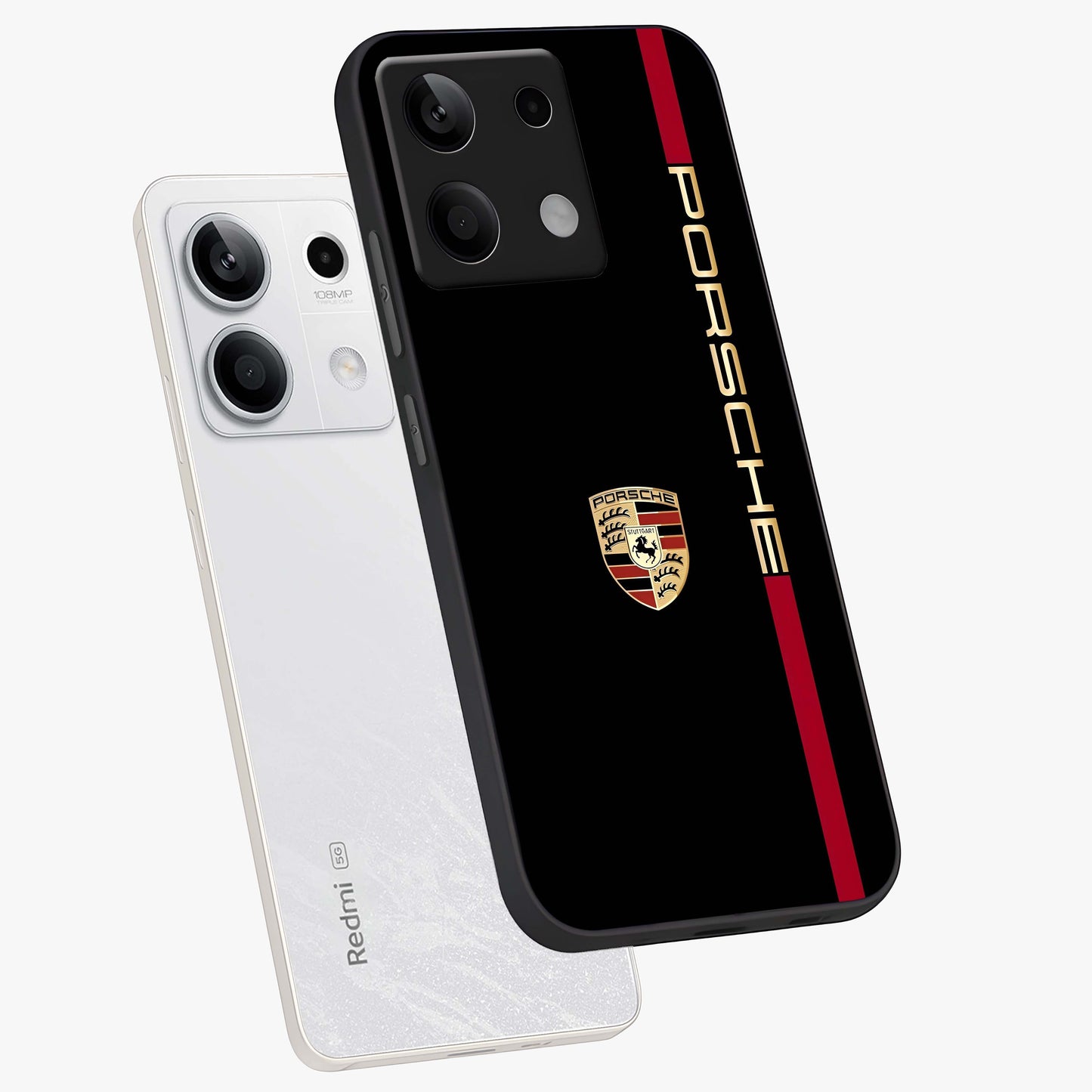 Black Minimal Porsche Glass Case displayed in angled mockup highlighting modern minimal car illustration and clean aesthetic design.