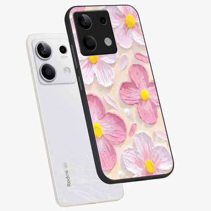 Blush Bloom Texture Glass Case displayed in angled mockup highlighting subtle bloom pattern with aesthetic pastel design.