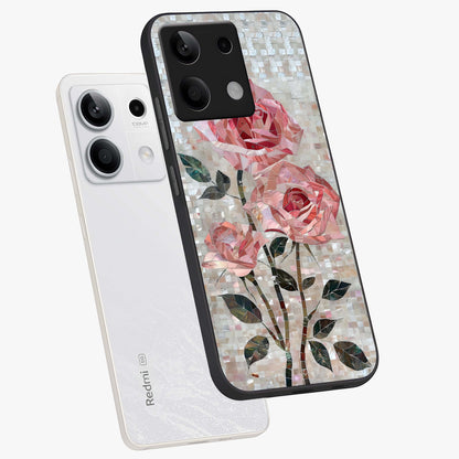 Blush Mosaic Bloom Glass Case displayed in angled mockup highlighting artistic mosaic flower pattern with aesthetic design.
